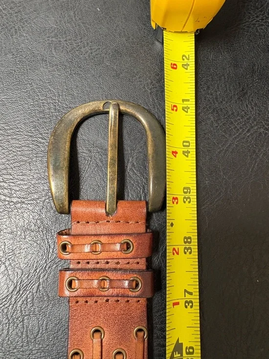 Brown Leather Belt with Brass hardware - Picture 4 of 8